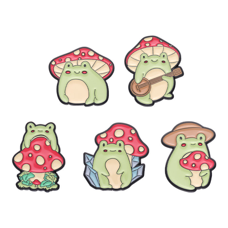 Creative Cute Frog & Mushroom Enamel Pin Set | Designer Animal Metal Brooch Collection | Cross-Border Best-Selling Accessories Wholesale