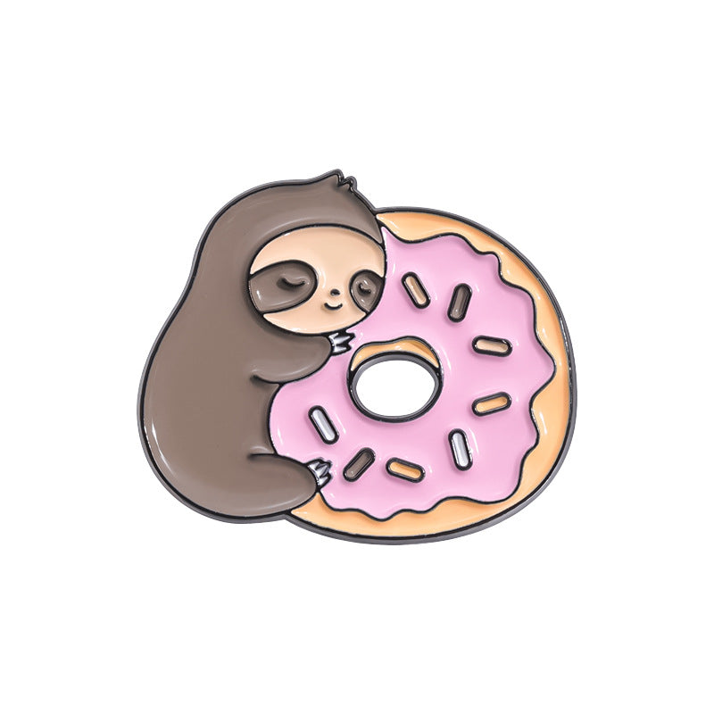 Cute Animal Sloth Enamel Pin | New Cross-Border Collection | Fruit, Banana, Coffee & Donut Metal Badg