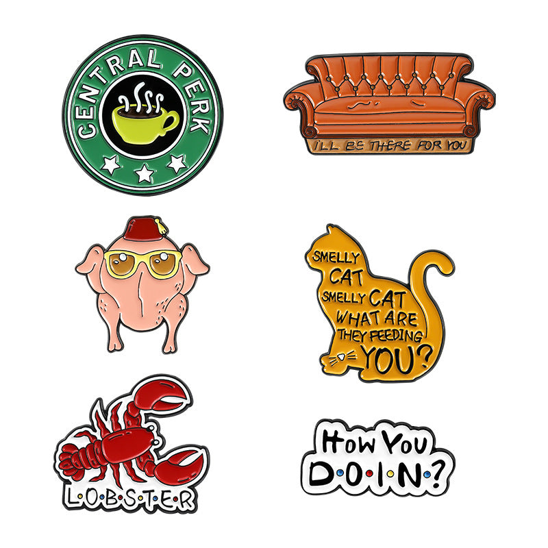 Unique Cat & Sofa Letter Enamel Pin | Painted Alloy Brooch | Fashion Apparel Accessories Wholesale
