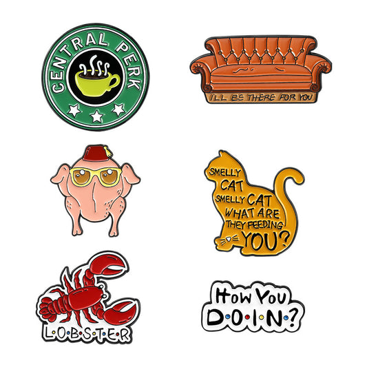 Unique Cat & Sofa Letter Enamel Pin | Painted Alloy Brooch | Fashion Apparel Accessories Wholesale