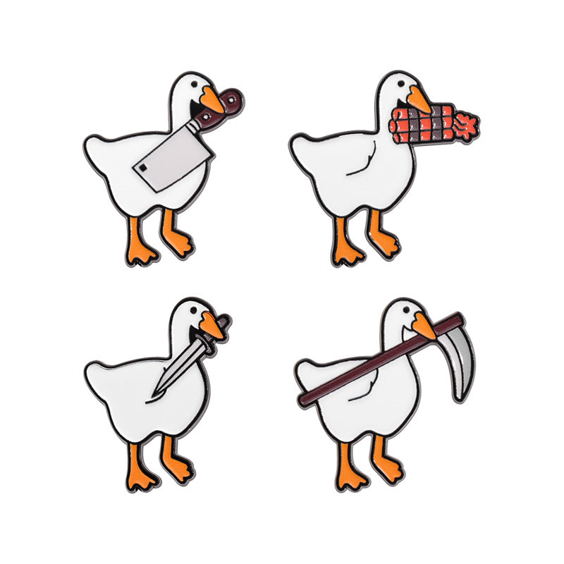 Creative Funny Duck Enamel Pin Set with Knife & Scythe Design | Animal Metal Brooch Collection | Apparel & Bag Accessories Wholesale