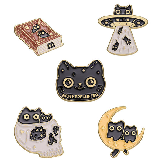 Creative Cute Book Cat Moon & Planet Enamel Pin Set | Cartoon Metal Brooch Collection | Apparel & Bag Accessories Wholesale