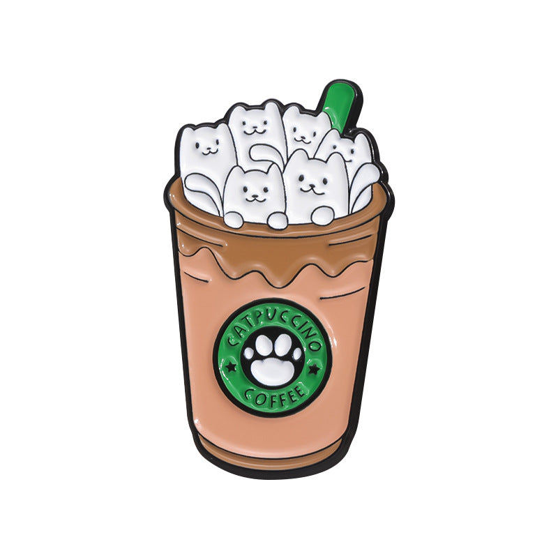 Best-Selling Cartoon Cat Ice Cream & Coffee Enamel Pin | Alloy Painted Metal Brooch | Apparel & Dress Accessories Wholesale