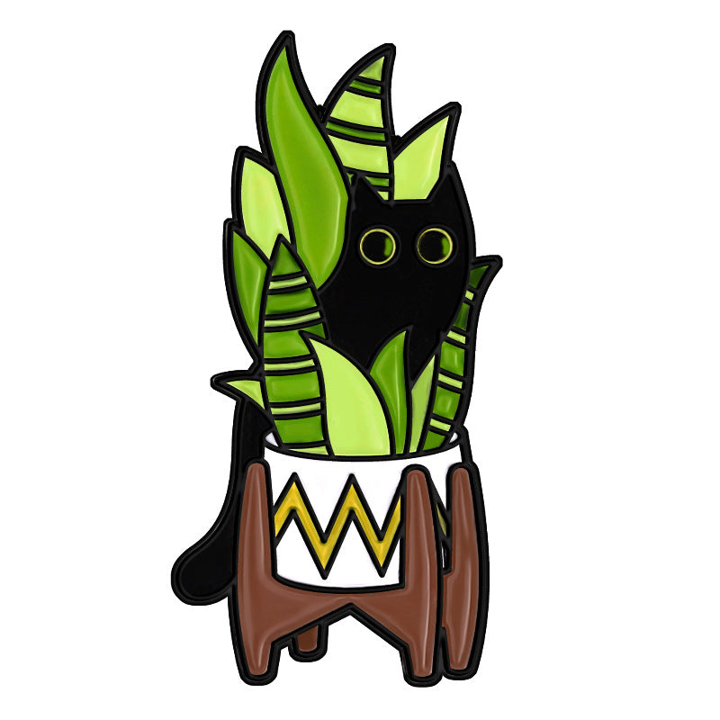 Creative Black Floral Cat Enamel Pin Set | Metal Brooch Collection | Eco-Friendly Apparel Accessories Wholesale