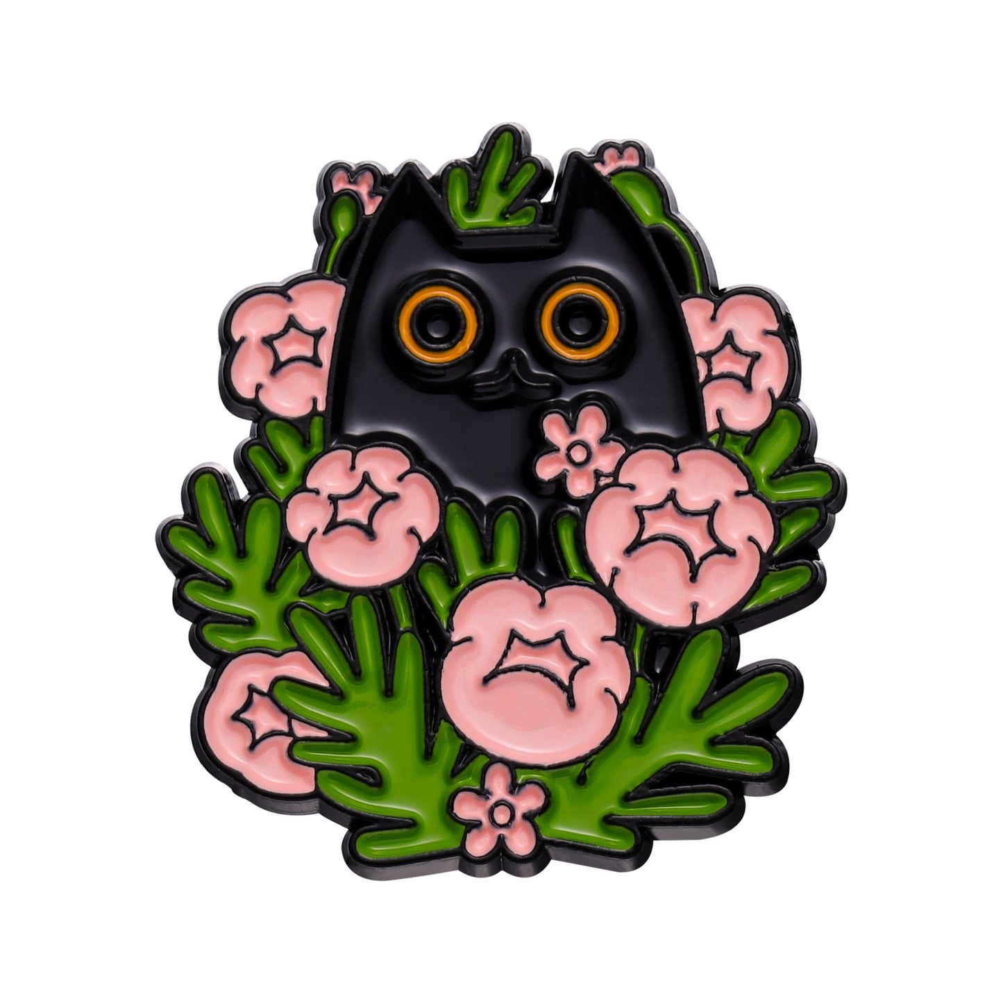 Creative Black Floral Cat Enamel Pin Set | Metal Brooch Collection | Eco-Friendly Apparel Accessories Wholesale