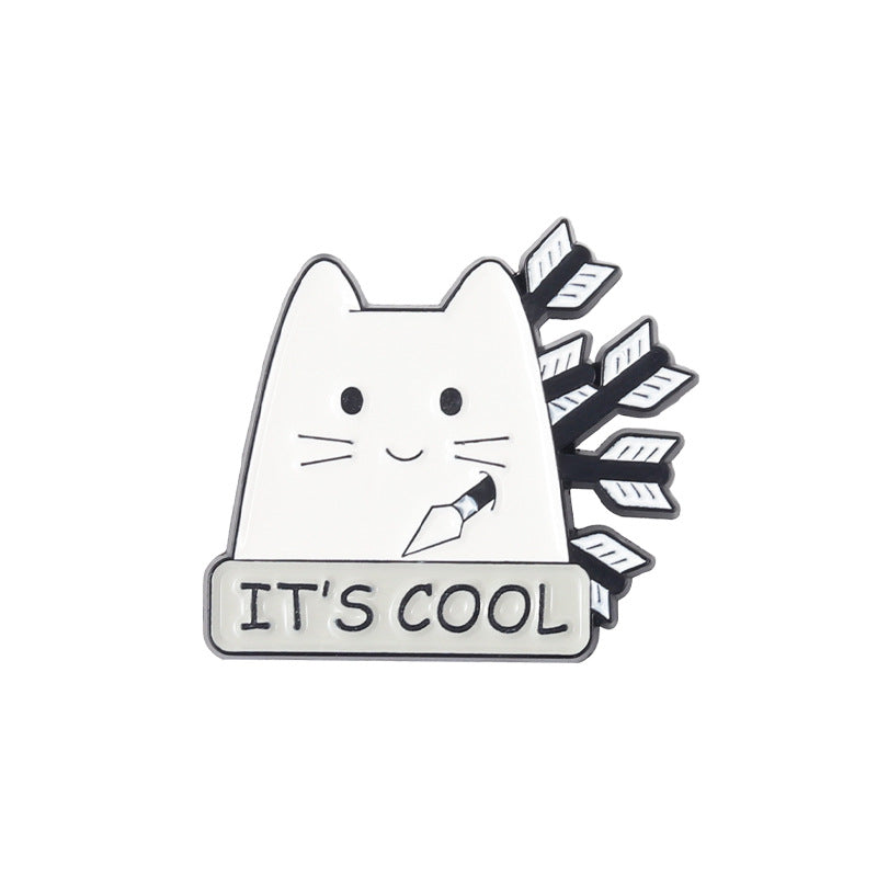 Funny Cute White Cat Enamel Pin | Arrow-Struck & Knife-Holding Cartoon Metal Brooch | Apparel & Bag Accessories Wholesale