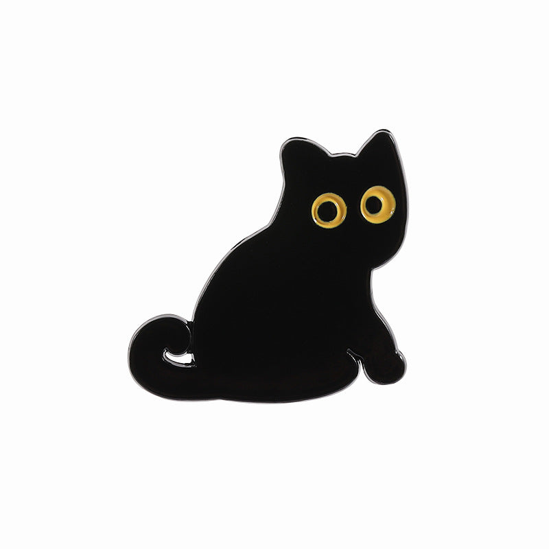 Cute Yellow-Eyed Cat Enamel Pin | Rainbow Heart Cartoon Metal Brooch | Apparel & Gift Accessories Wholesale