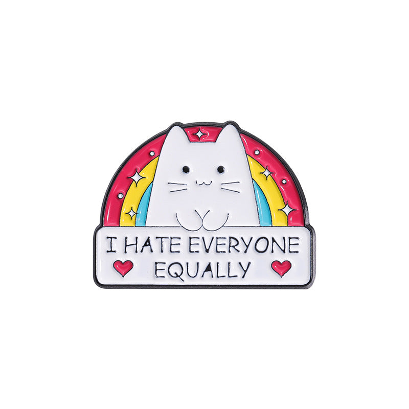 Cute Funny Cat Holding Knife Enamel Pin | Rainbow Heart Cartoon Metal Brooch | Apparel & Gift Accessories Wholesale