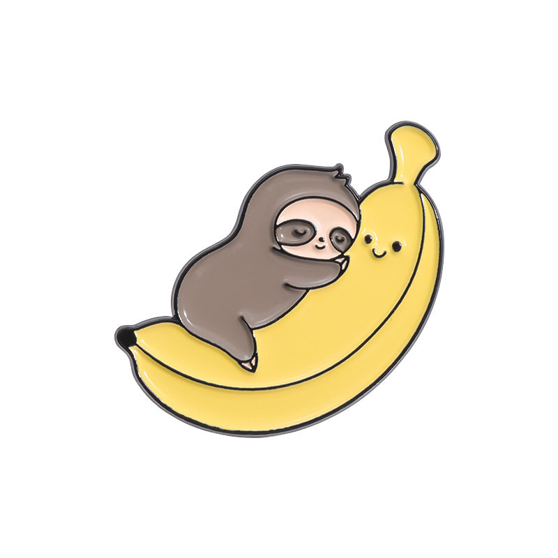 Cute Animal Sloth Enamel Pin | New Cross-Border Collection | Fruit, Banana, Coffee & Donut Metal Badg