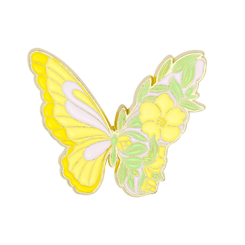 Creative Floral Glazed Lily & Colorful Butterfly Enamel Pin Set | Artistic Metal Brooch Collection | Apparel & Scarf Accessories Wholesale
