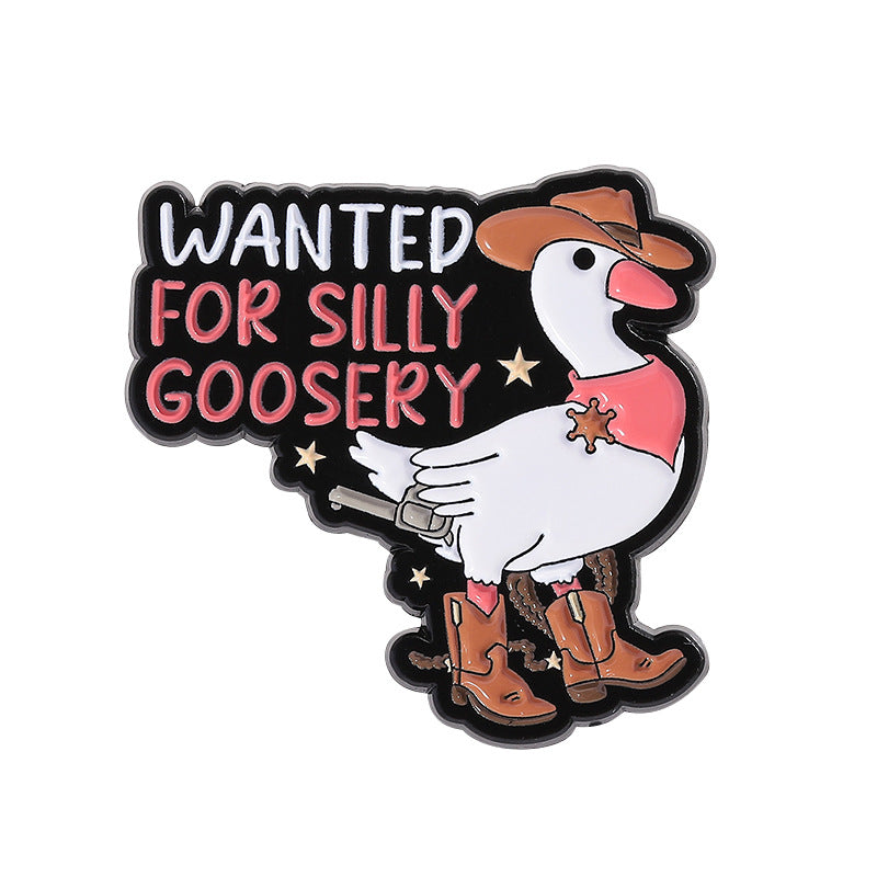 Cute White Goose with Gold Design Enamel Pin | Creative Animal Brooch with Letter Accent