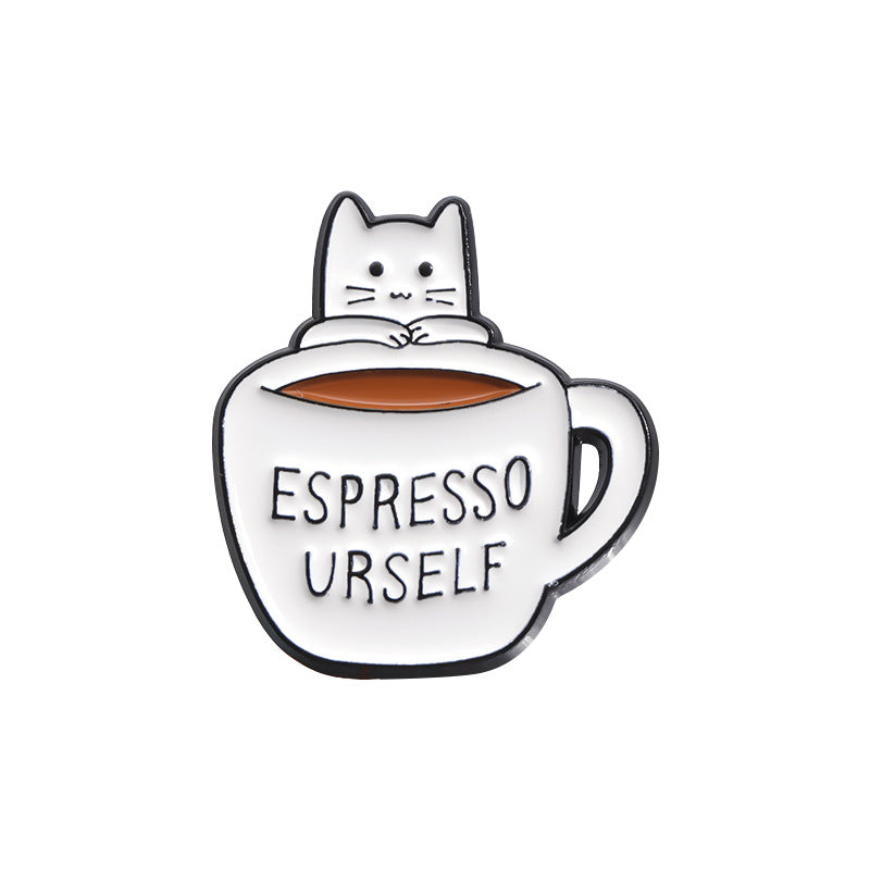 Cute White Cat Animal Enamel Pin | Cat Food Design with Fries & Donut