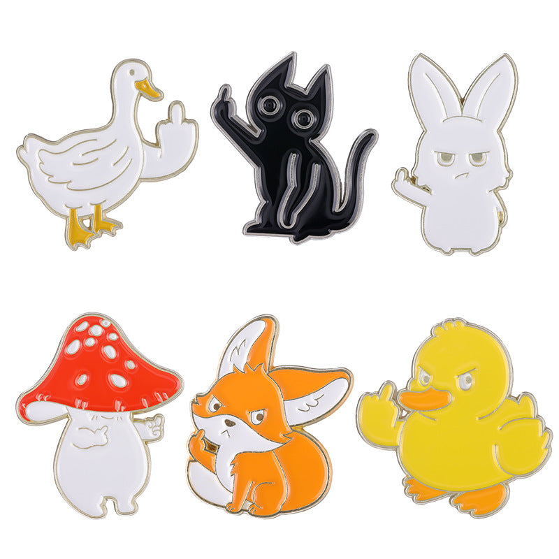 Creative European-Style Sassy Animal Alloy Enamel Pin Set (Mushroom, Fox, Cat, Rabbit) | Novelty Metal Brooch Collection | Bag & Apparel Accessories Wholesale