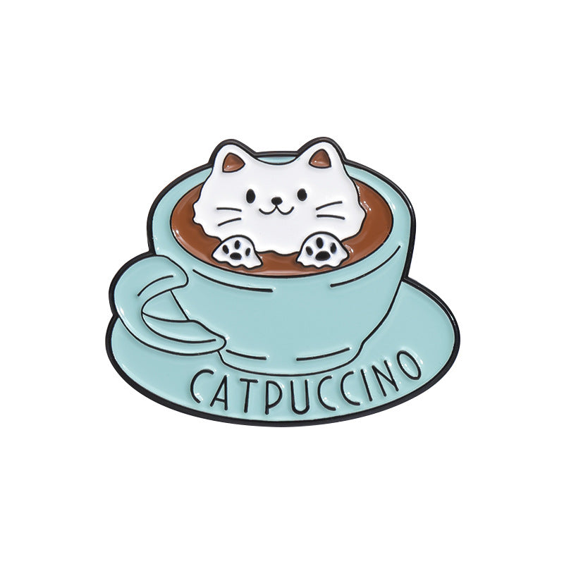 Best-Selling Cartoon Cat Ice Cream & Coffee Enamel Pin | Alloy Painted Metal Brooch | Apparel & Dress Accessories Wholesale