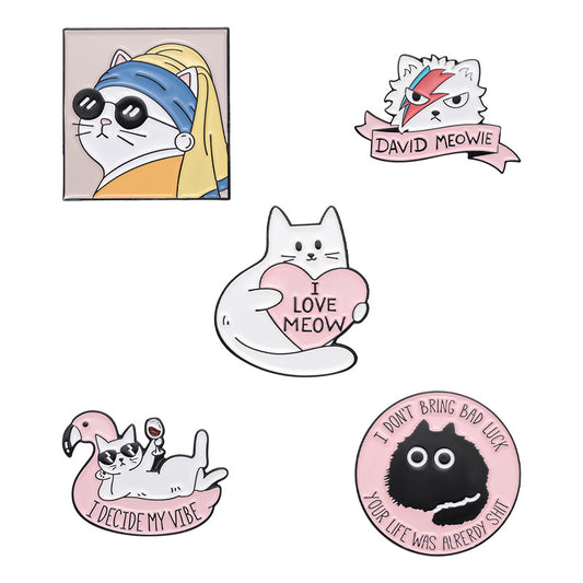 Cute White Cat with Pearl Design Enamel Pin | Creative Animal Enamel Pin
