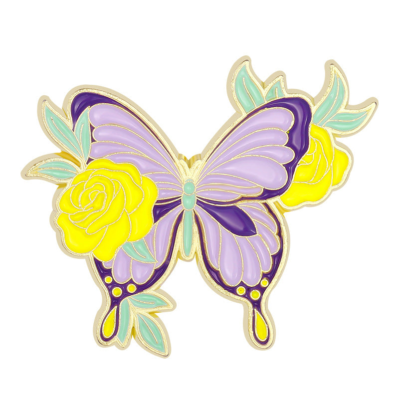 Creative Floral Glazed Lily & Colorful Butterfly Enamel Pin Set | Artistic Metal Brooch Collection | Apparel & Scarf Accessories Wholesale