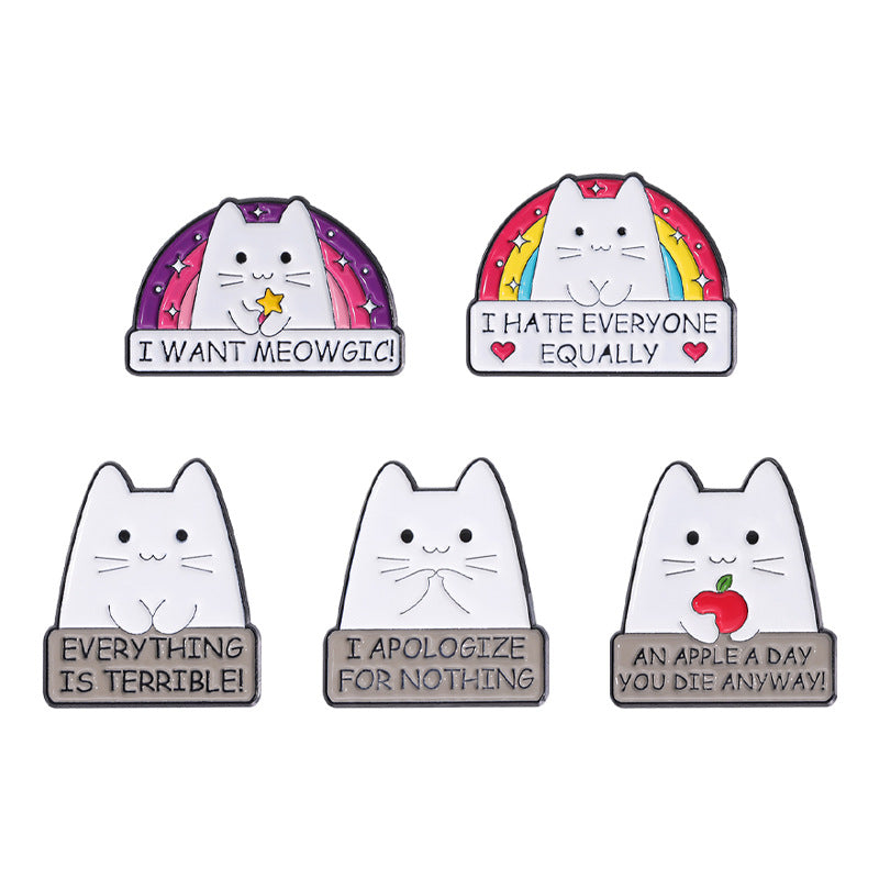 Cute Funny Cat Holding Knife Enamel Pin | Rainbow Heart Cartoon Metal Brooch | Apparel & Gift Accessories Wholesale