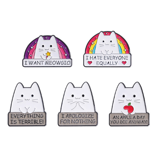 Cute Funny Cat Holding Knife Enamel Pin | Rainbow Heart Cartoon Metal Brooch | Apparel & Gift Accessories Wholesale