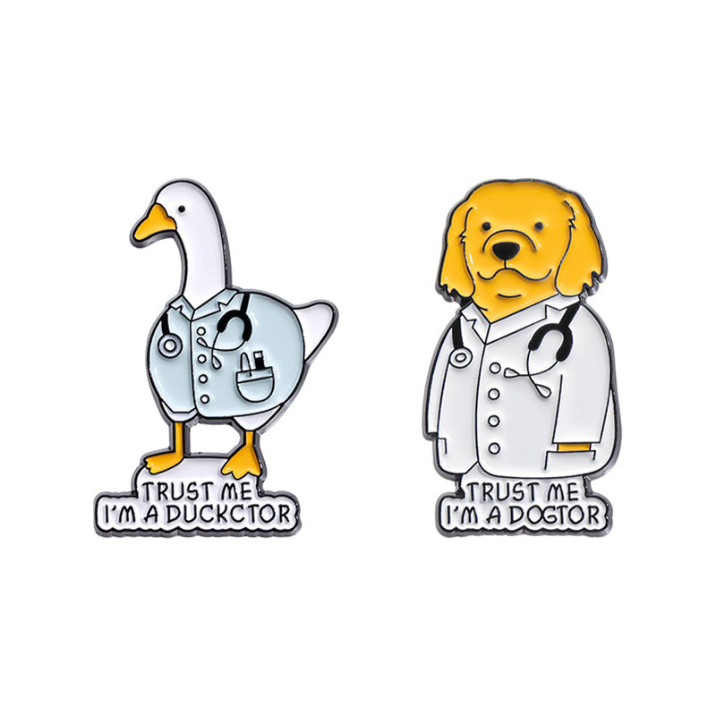 Creative Cute Medical Duck & Dog Enamel Pin Set | Metal Brooch Collection | Eco-Friendly Apparel Accessories Wholesale