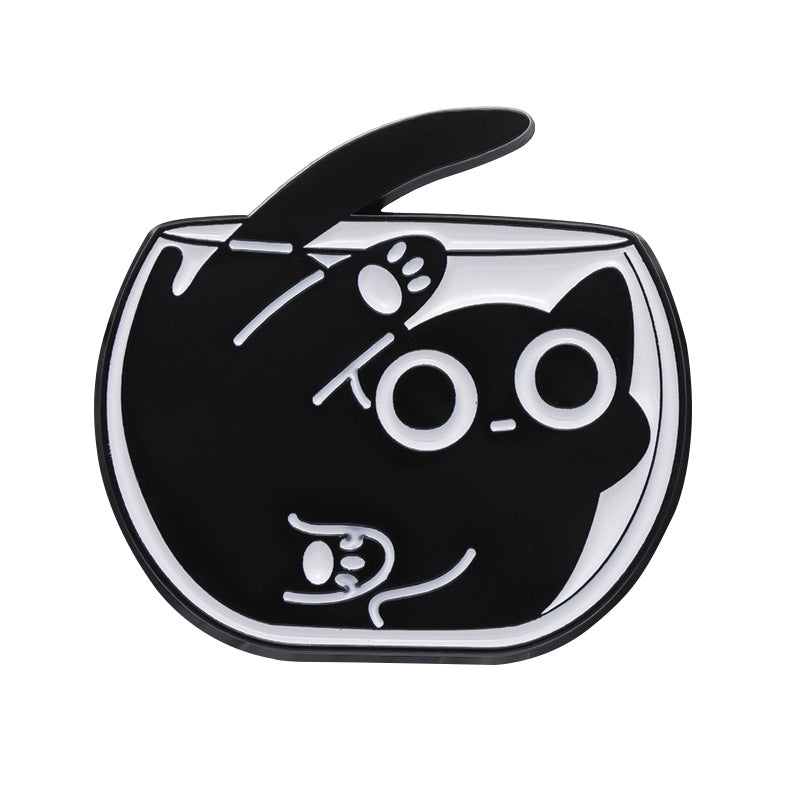 Creative Cute Hide-and-Seek Cat Enamel Pin | Minimalist Cartoon Animal Metal Brooch | Scarf & Apparel Accessories Wholesale