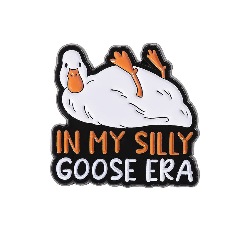 Cute White Goose with Gold Design Enamel Pin | Creative Animal Brooch with Letter Accent