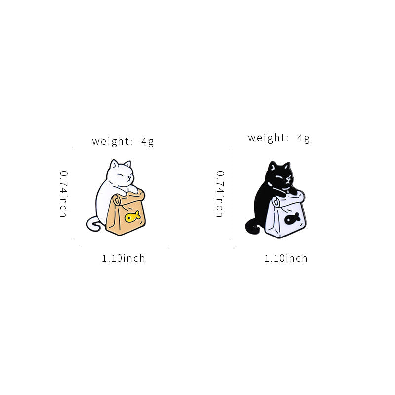 Cute Black & White Cat Enamel Pin | Minimalist Cartoon Cat Food Alloy Brooch | Apparel & Bag Accessories Wholesale