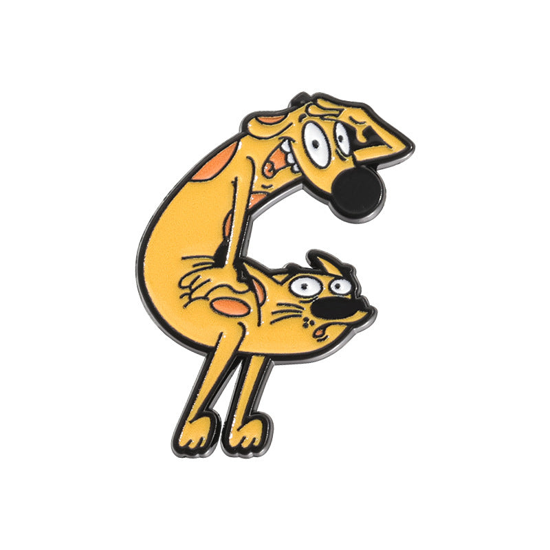 Creative Yellow Cat & Dog Cartoon Enamel Pin Set | Cute Anime Metal Brooch Collection | Apparel & Lapel Accessories Wholesale