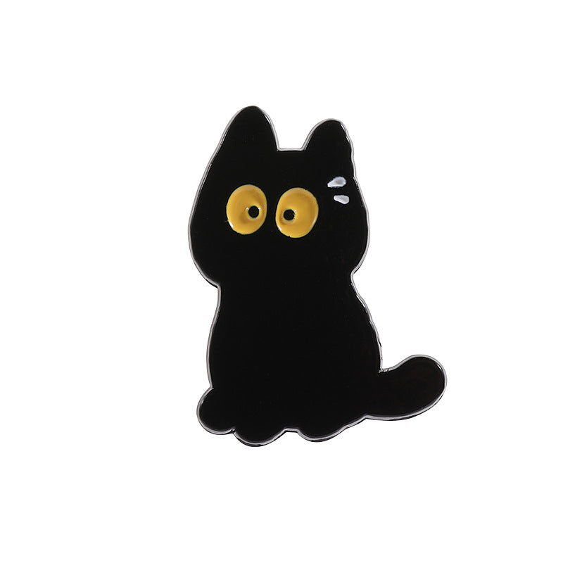 Cute Yellow-Eyed Cat Enamel Pin | Rainbow Heart Cartoon Metal Brooch | Apparel & Gift Accessories Wholesale