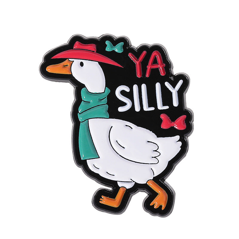 Cute White Goose with Gold Design Enamel Pin | Creative Animal Brooch with Letter Accent