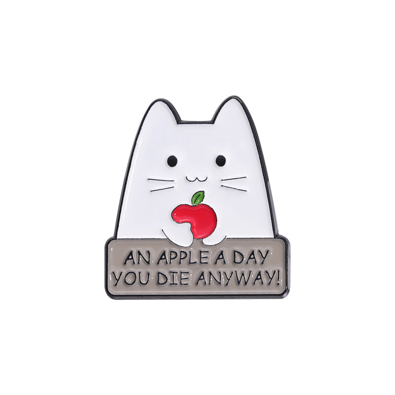 Cute Funny Cat Holding Knife Enamel Pin | Rainbow Heart Cartoon Metal Brooch | Apparel & Gift Accessories Wholesale