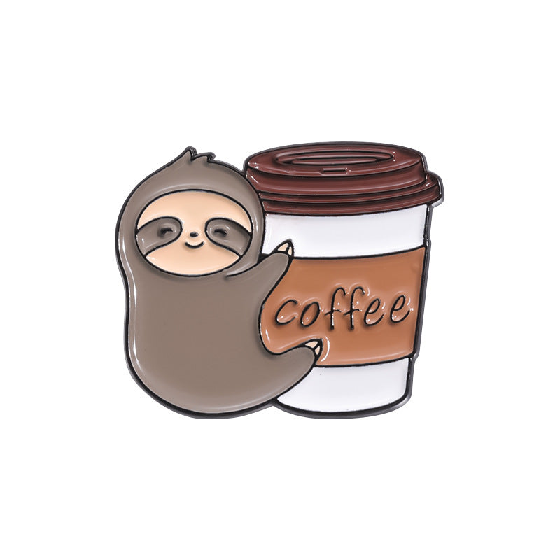 Cute Animal Sloth Enamel Pin | New Cross-Border Collection | Fruit, Banana, Coffee & Donut Metal Badg