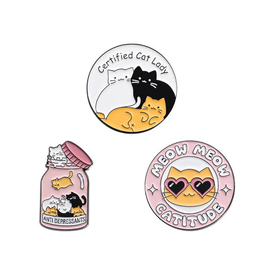 Creative Cute Glasses Cat Enamel Pin Set | Metal Brooch Collection | Eco-Friendly Apparel Accessories Wholesale