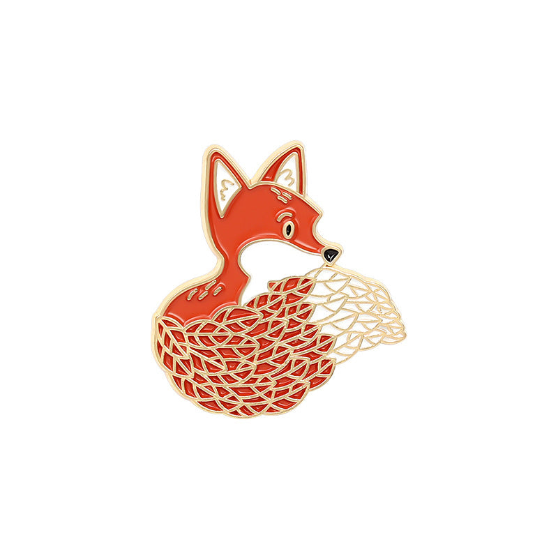 Creative Cute Cartoon Animal Enamel Pin Set | Red Fox, Black Cat & Hedgehog Metal Brooch Collection | Apparel & Bag Accessories Wholesale