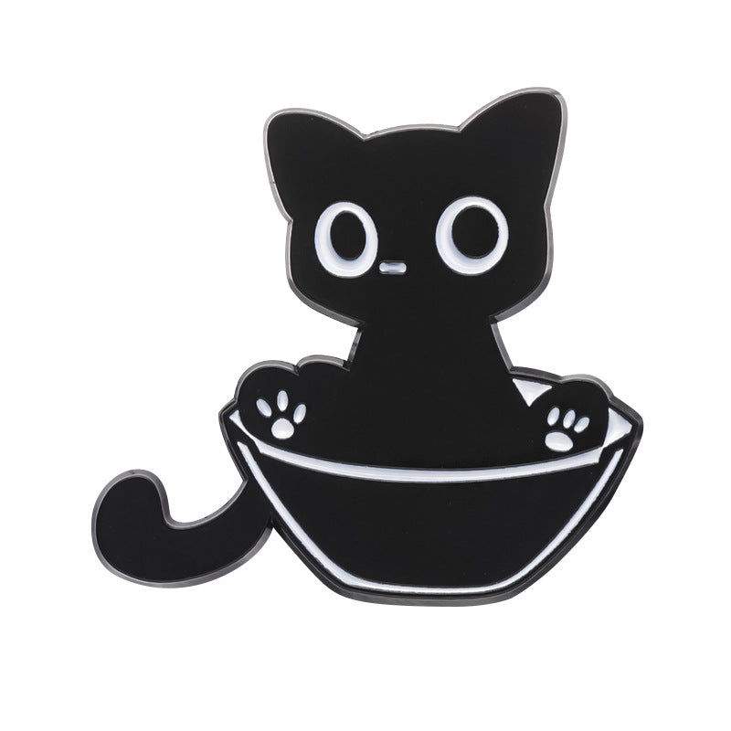 Creative Cute Hide-and-Seek Cat Enamel Pin | Minimalist Cartoon Animal Metal Brooch | Scarf & Apparel Accessories Wholesale