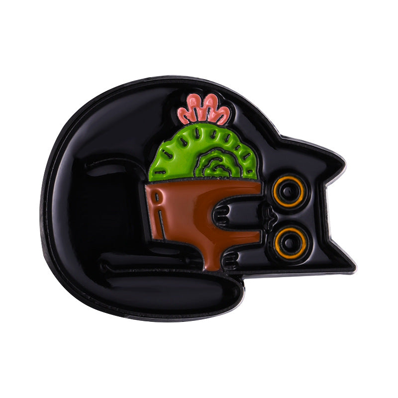 Creative Black Floral Cat Enamel Pin Set | Metal Brooch Collection | Eco-Friendly Apparel Accessories Wholesale