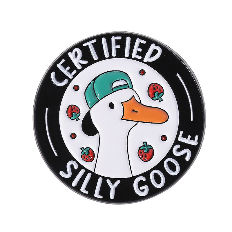 Cute White Goose with Gold Design Enamel Pin | Creative Animal Brooch with Letter Accent