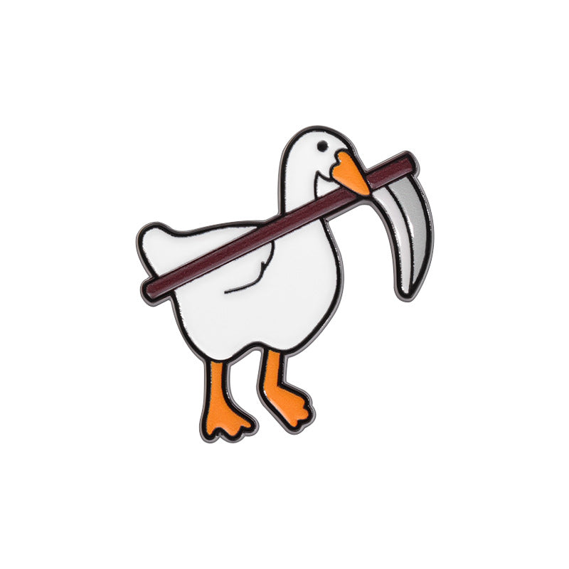 Creative Funny Duck Enamel Pin Set with Knife & Scythe Design | Animal Metal Brooch Collection | Apparel & Bag Accessories Wholesale
