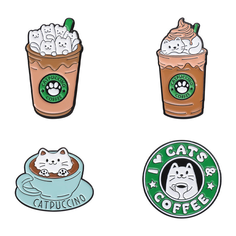 Best-Selling Cartoon Cat Ice Cream & Coffee Enamel Pin | Alloy Painted Metal Brooch | Apparel & Dress Accessories Wholesale