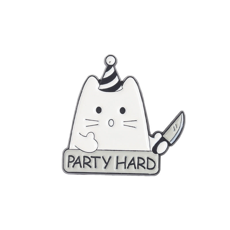 Funny Cute White Cat Enamel Pin | Arrow-Struck & Knife-Holding Cartoon Metal Brooch | Apparel & Bag Accessories Wholesale