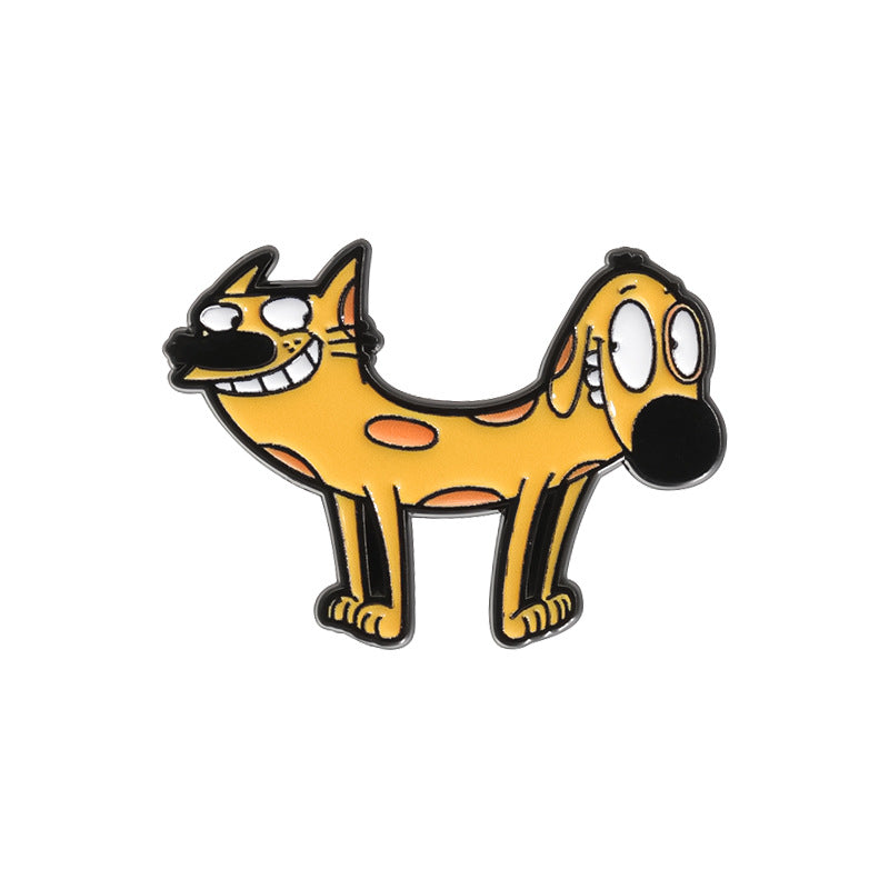 Creative Yellow Cat & Dog Cartoon Enamel Pin Set | Cute Anime Metal Brooch Collection | Apparel & Lapel Accessories Wholesale