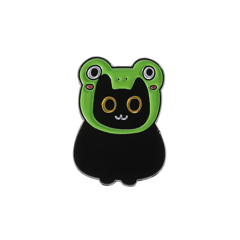 Cute Yellow-Eyed Cat Enamel Pin | Rainbow Heart Cartoon Metal Brooch | Apparel & Gift Accessories Wholesale