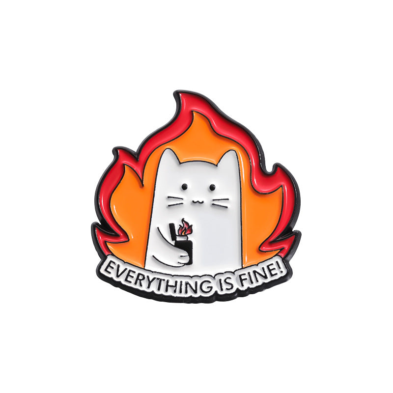 Cute White Cat Animal Enamel Pin | Cat Food Design with Fries & Donut