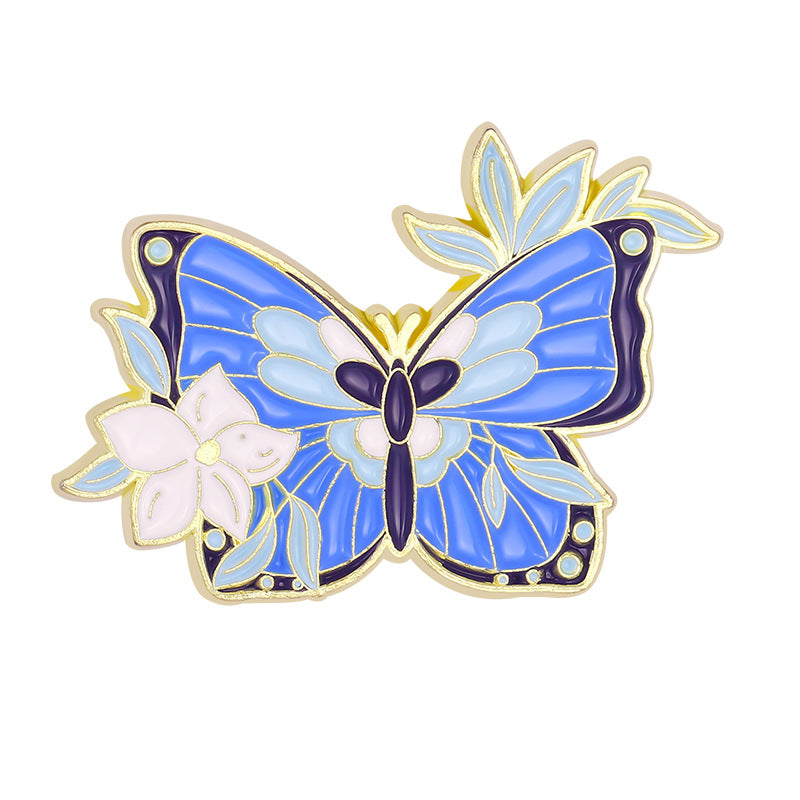 Creative Floral Glazed Lily & Colorful Butterfly Enamel Pin Set | Artistic Metal Brooch Collection | Apparel & Scarf Accessories Wholesale