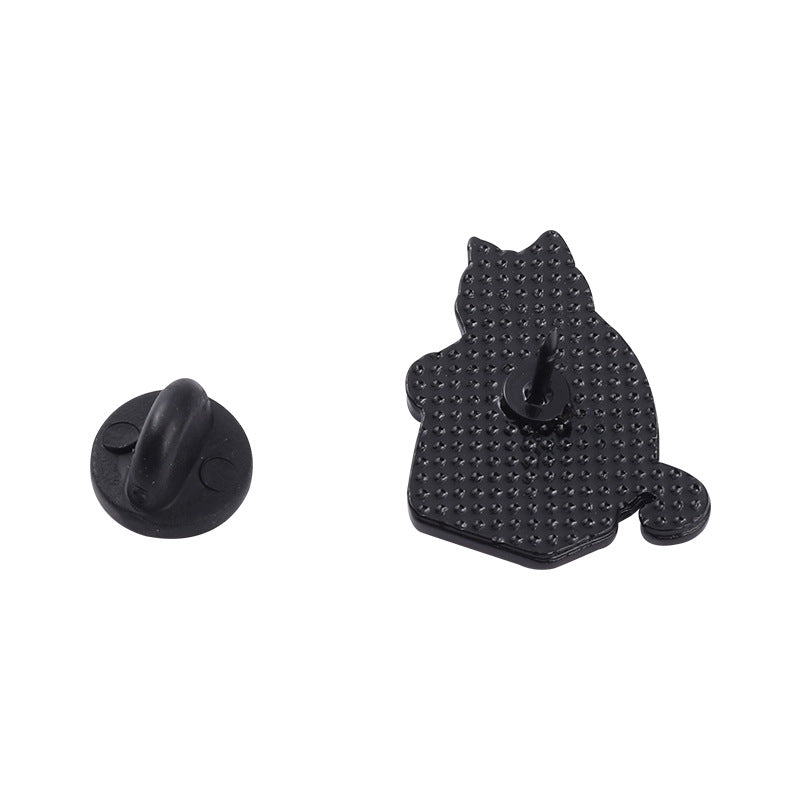 Cute Black & White Cat Enamel Pin | Minimalist Cartoon Cat Food Alloy Brooch | Apparel & Bag Accessories Wholesale