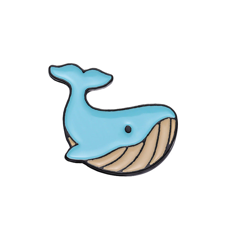 Creative Cute Ocean Animals Enamel Pin Set (Shark, Whale, Seahorse, Jellyfish) | Metal Brooch Collection | Eco-Friendly Apparel Accessories Wholesale