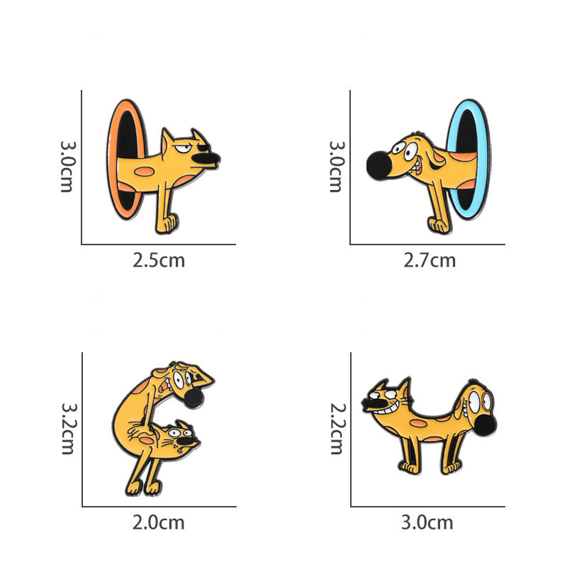 Creative Yellow Cat & Dog Cartoon Enamel Pin Set | Cute Anime Metal Brooch Collection | Apparel & Lapel Accessories Wholesale