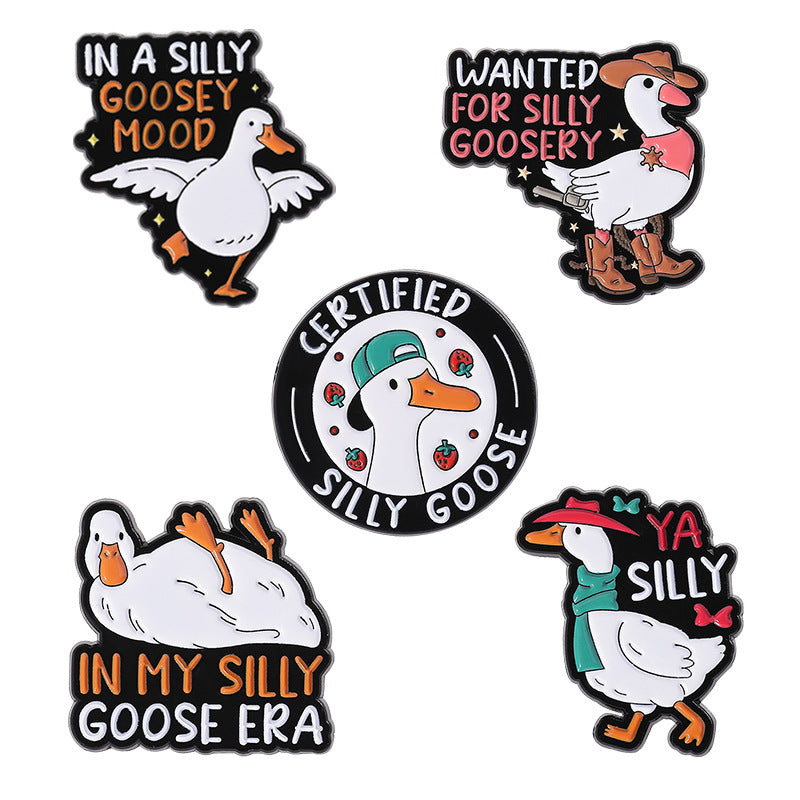 Cute White Goose with Gold Design Enamel Pin | Creative Animal Brooch with Letter Accent