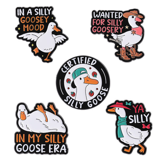 Cute White Goose with Gold Design Enamel Pin | Creative Animal Brooch with Letter Accent