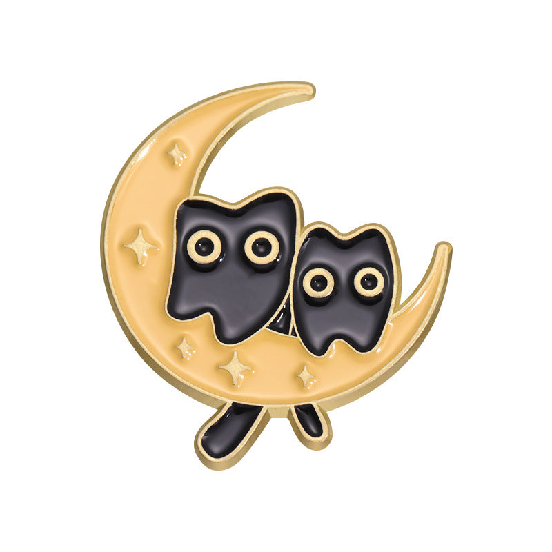 Creative Cute Book Cat Moon & Planet Enamel Pin Set | Cartoon Metal Brooch Collection | Apparel & Bag Accessories Wholesale