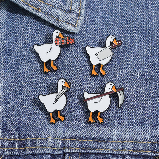 Creative Funny Duck Enamel Pin Set with Knife & Scythe Design | Animal Metal Brooch Collection | Apparel & Bag Accessories Wholesale